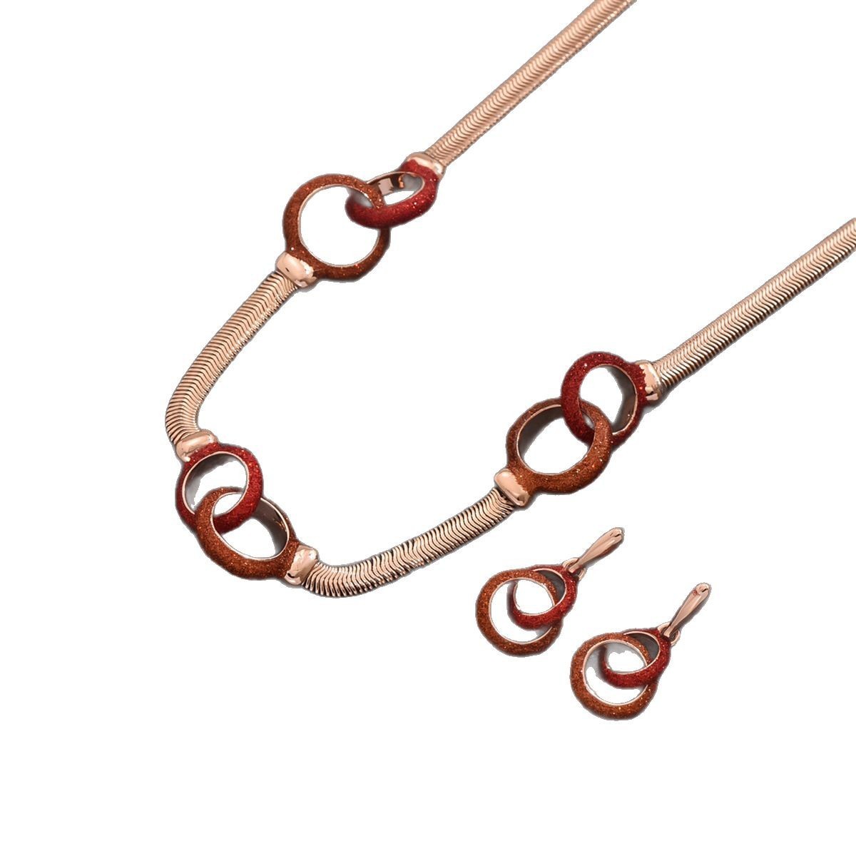 Gold Powder Necklace And Earrings Set For Women Snake Chain Color Retention Jewelry Set Popular  Styles