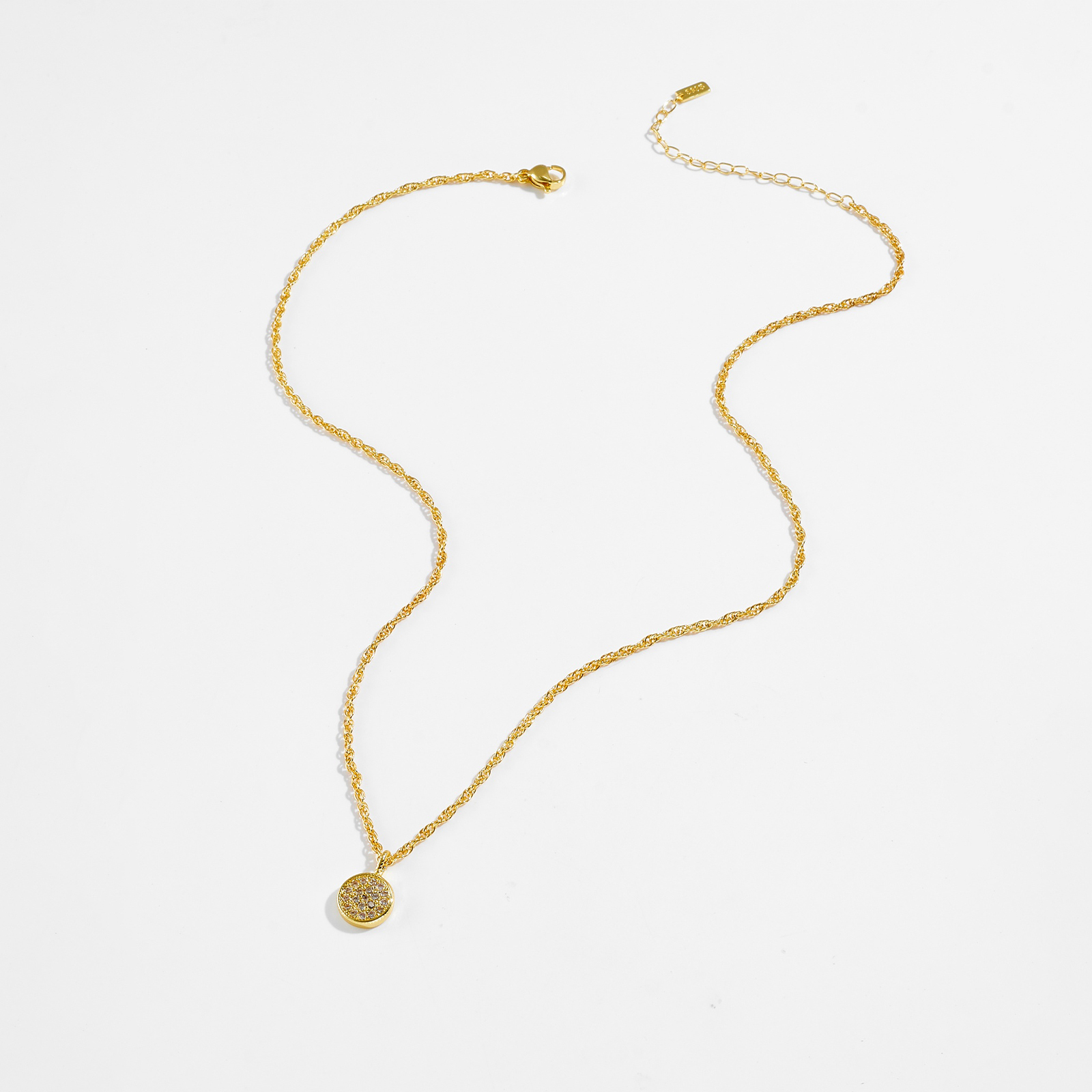 Fashionable Gold Plated Round Pendant Necklace For Women Casual Classic Style Lobster Clasp Pure Color Copper Cable Chain