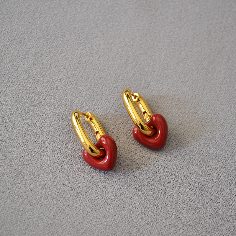 Korean Fashion Retro Red Thick Fat Small Love Handmade Enamel Glaze Personality Niche Temperament U-word Earrings Earrings