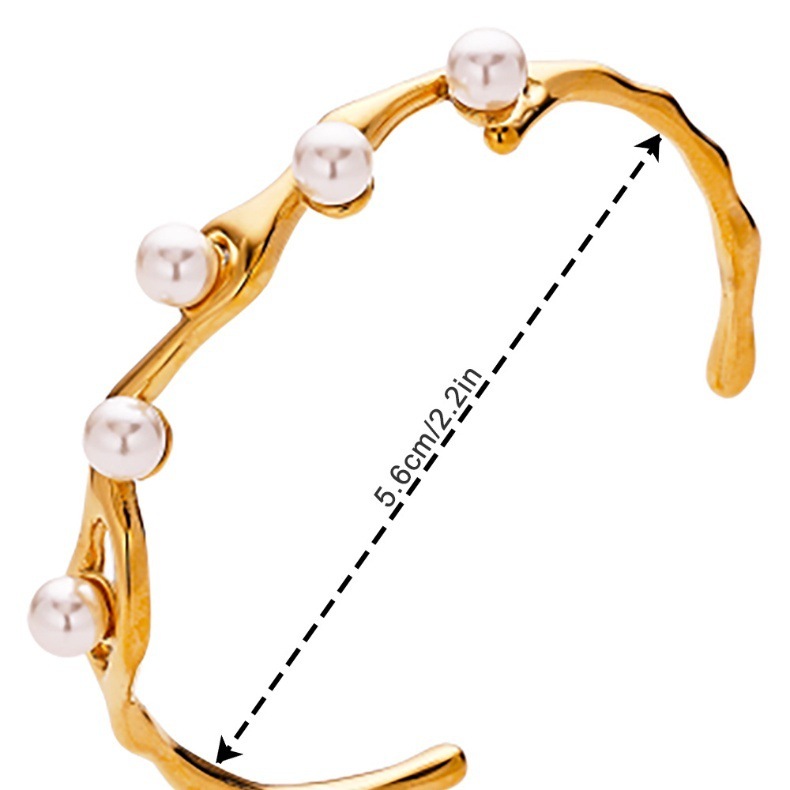 Elegant C-shaped Pearl Inlaid Titanium Steel Bracelet Women's Accessories Vintage French Style Rose Gold