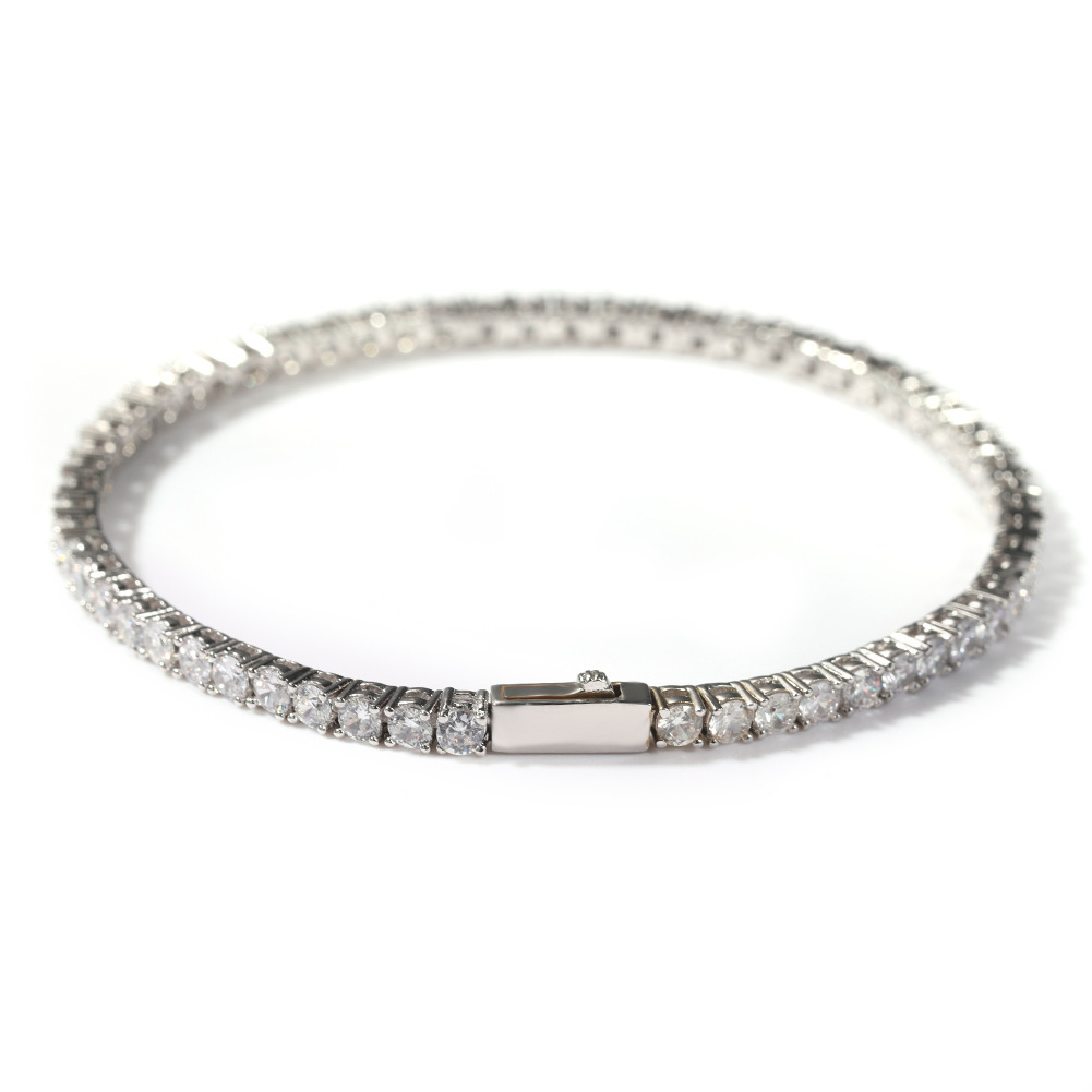 Classic Hip-Hop Single Row Bracelet 4mm Copper Inlaid Zirconia Gold-Plated Geometric Pattern Spring Clasp Fashion Simple Inlaid Diamond Bracelet Unisex