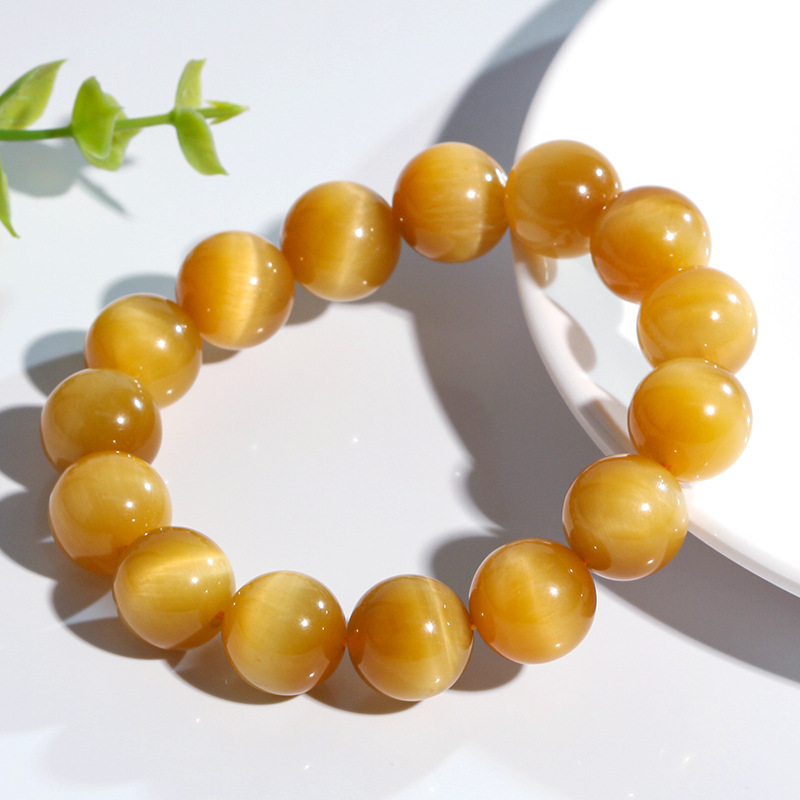 Natural Gold Tiger Eye Stone Bracelet High Quality Cat's Eye Lightning Pattern Round Beads Sea East Gemstone Wooden Chalcedony