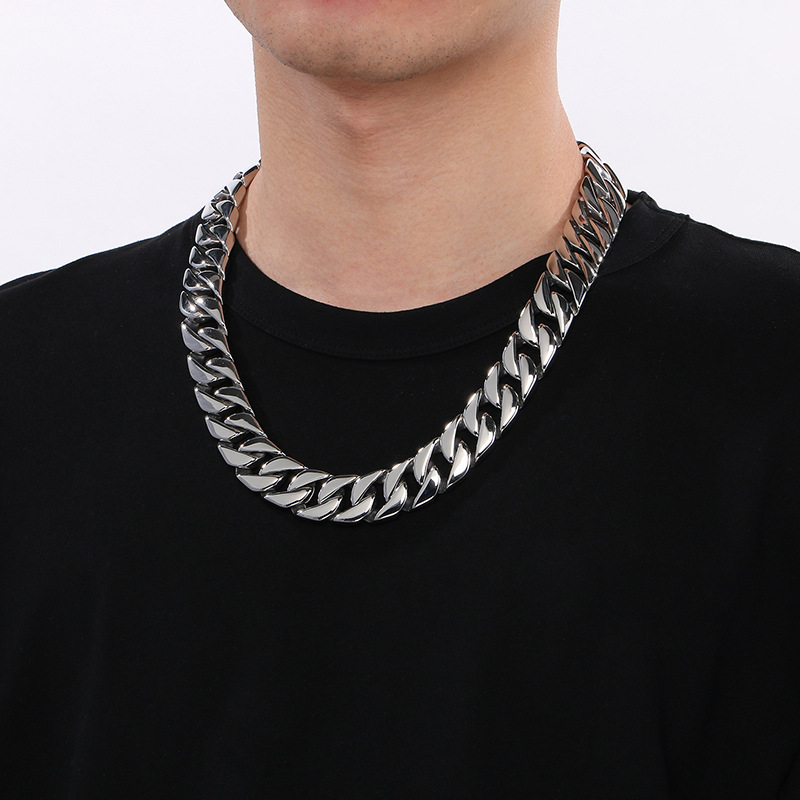 Polished Titanium Steel Bracelet Cuban Chain Necklace Men's High Quality Vacuum Electroplating Jewelry Accessories