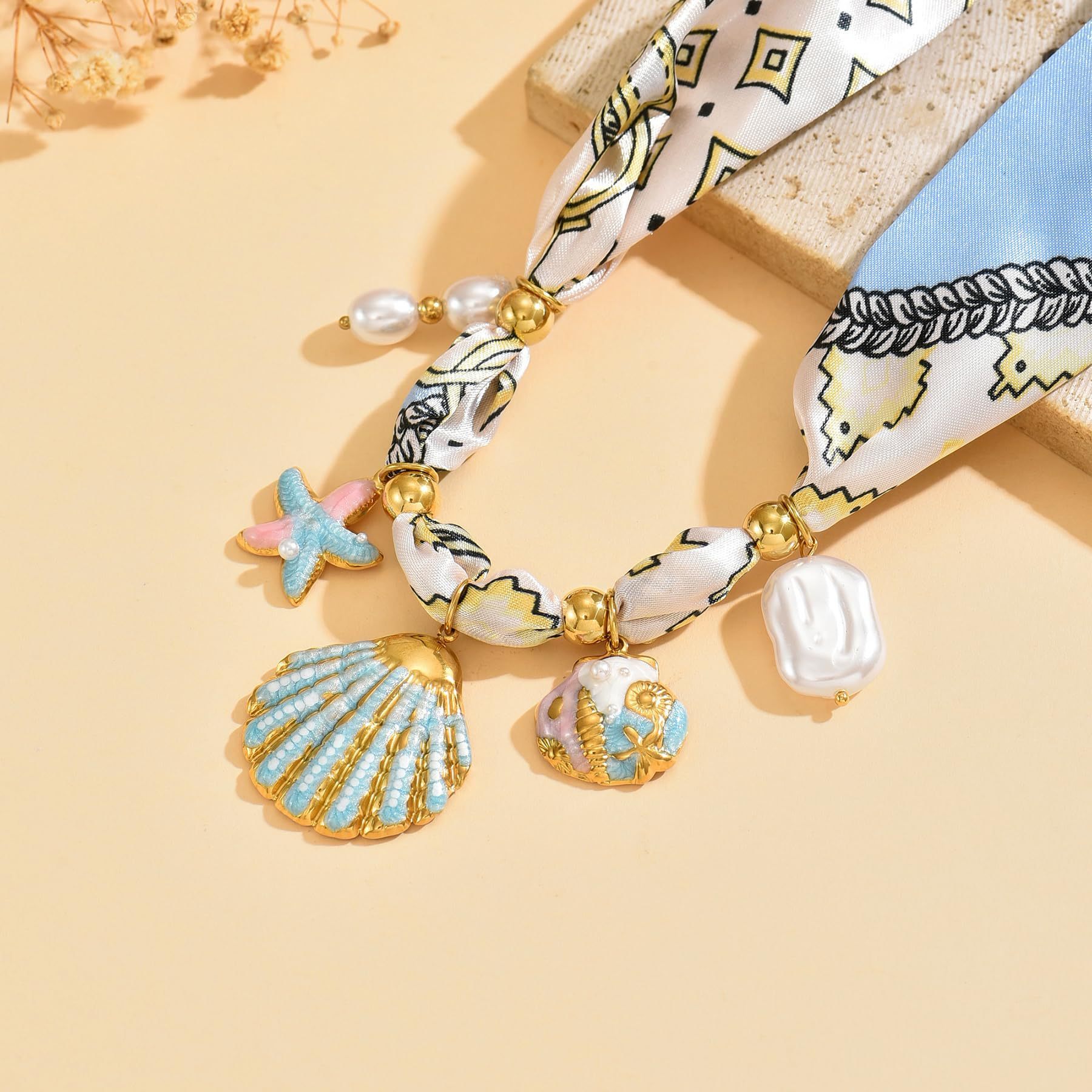 Bohemian Style Long Silk Scarf Necklace Luxury Heart Flower Pendant Artistic Personality Jewelry Gift For Women