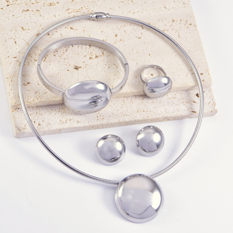 304 Stainless Steel Round Electroplated 18K Real Gold Plated Classic Style Waterproof Non Tarnish Round Jewelry Set