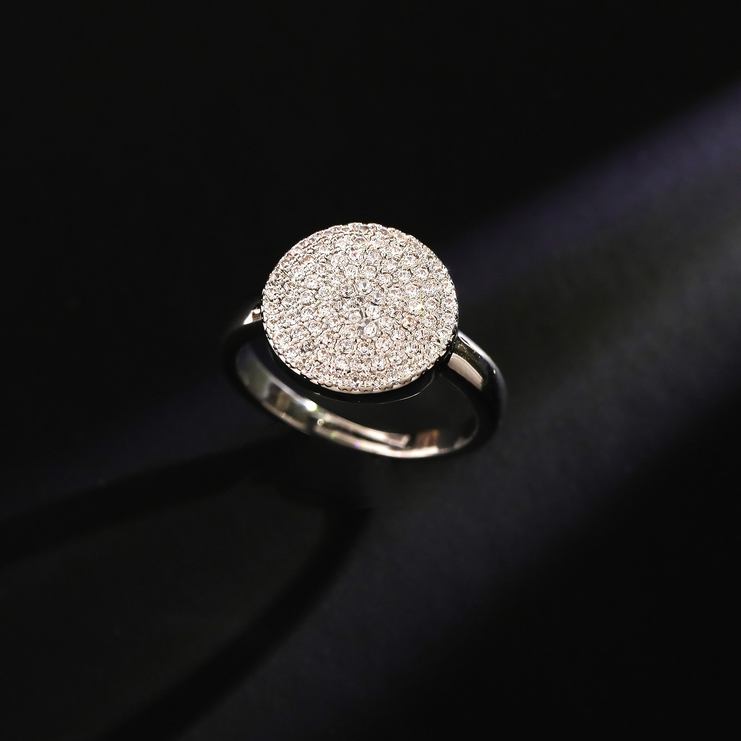 Elegant Silver Ladies Zircon Ring  Fashion Full Face Micro Paved Adjustable Open Hand Ring Simple Style