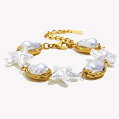Imitation Pearl Starfish Bracelet - Gold