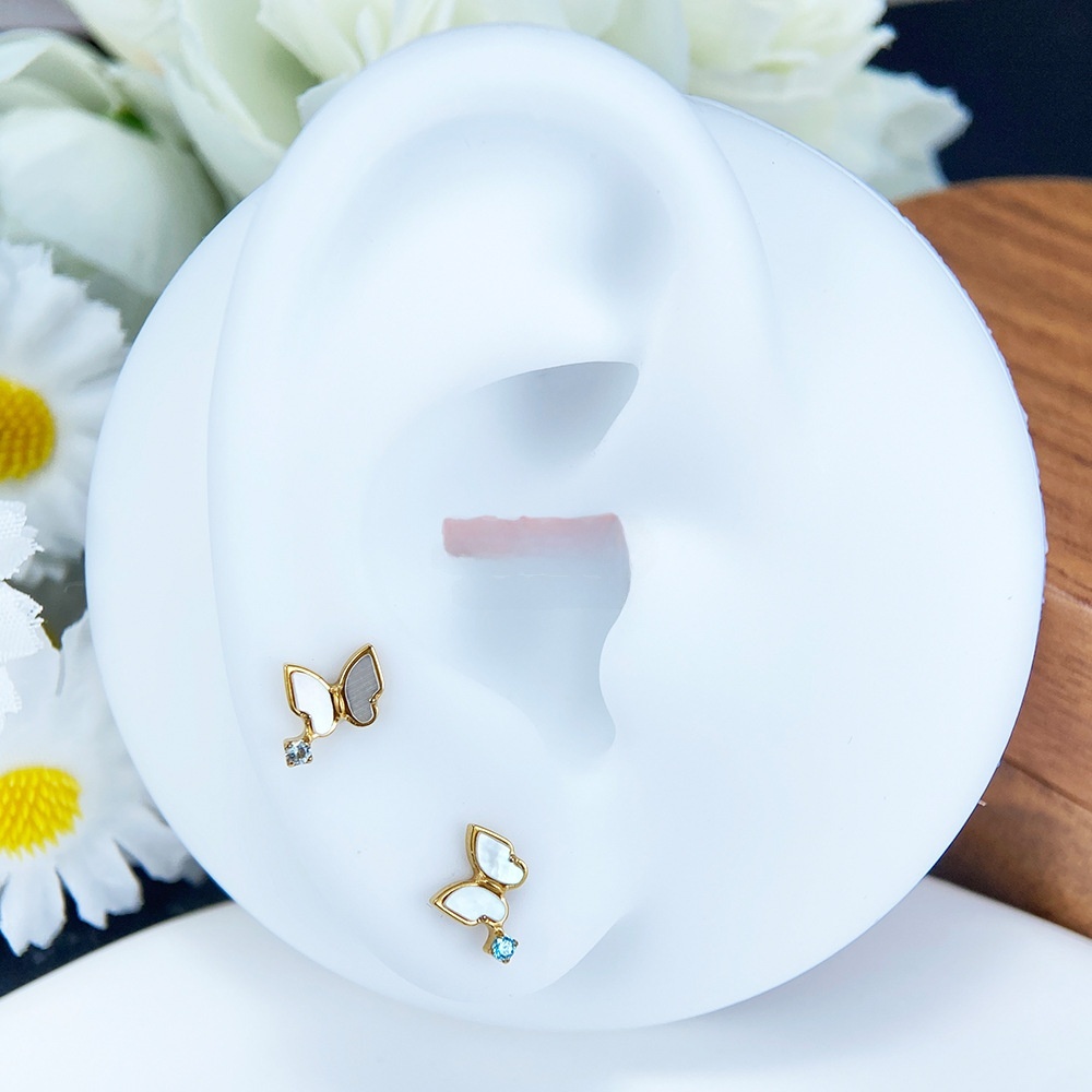 Titanium Alloy Butterfly Ear Studs Shell Inlay Piercing Lip Studs Inner Thread G23 Titanium Jewelry Unisex Fashion Accessories