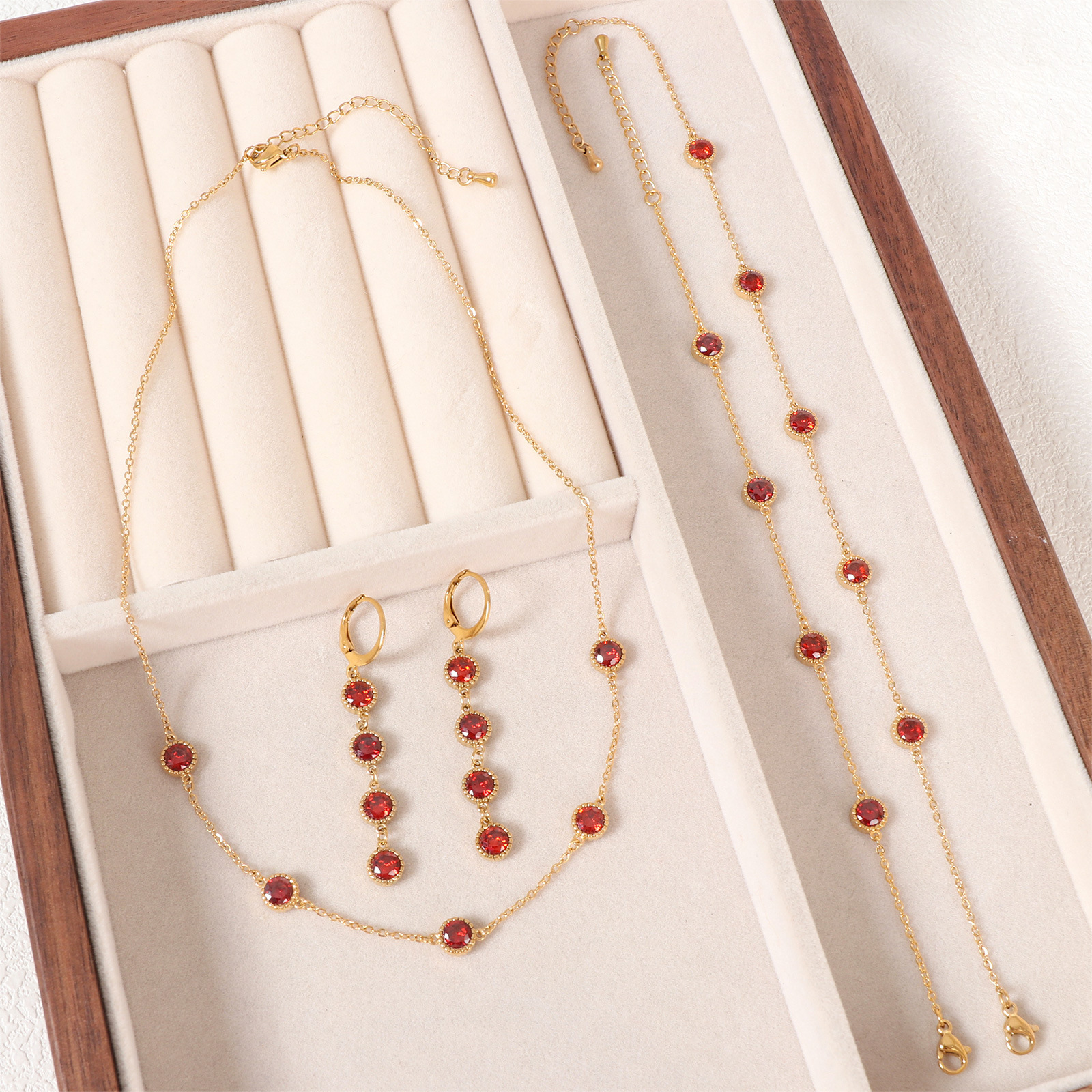 Fashion Round Zircon Necklace Set For Women, Non-Fading Summer Accessories, New 304 Stainless Steel Titanium Steel Geometric Pattern Jewelry Set