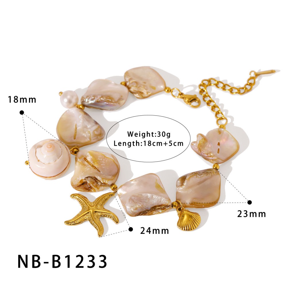 Natural Three-Dimensional Shell Texture Conch 304 Stainless Steel Vacuum Electroplated 18K Real Gold Baroque Style Multi Pendant Necklace