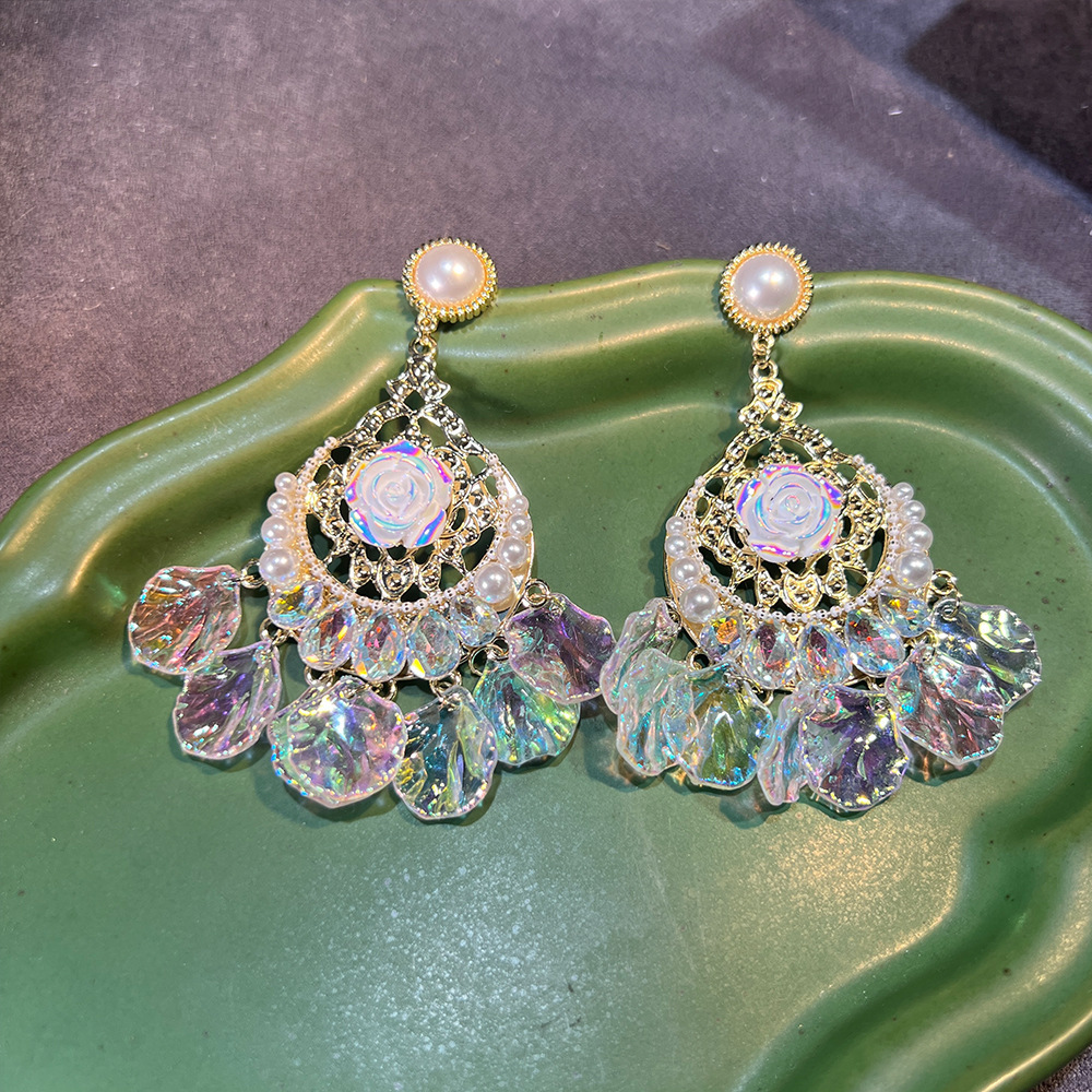 Elegant S925 Tassel Earrings Chinese Style Shell Embedded French Vintage Star Crafted Women Fashion Jewelry Accessories