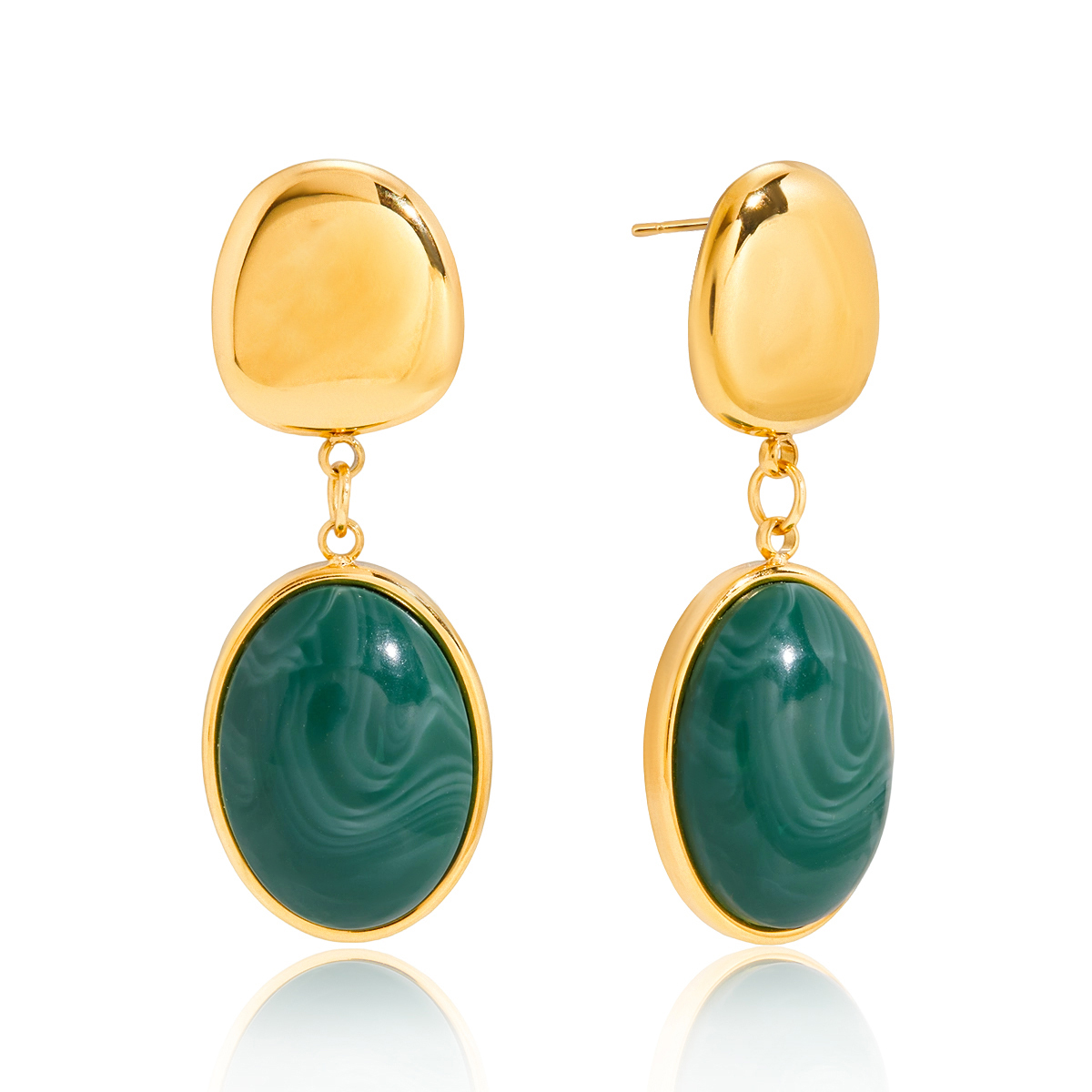 Women's Style - Vintage Style / 18K Gold Stainless Steel + Resin / Green Oval Egg-shaped Resin Pendant Earrings Pair