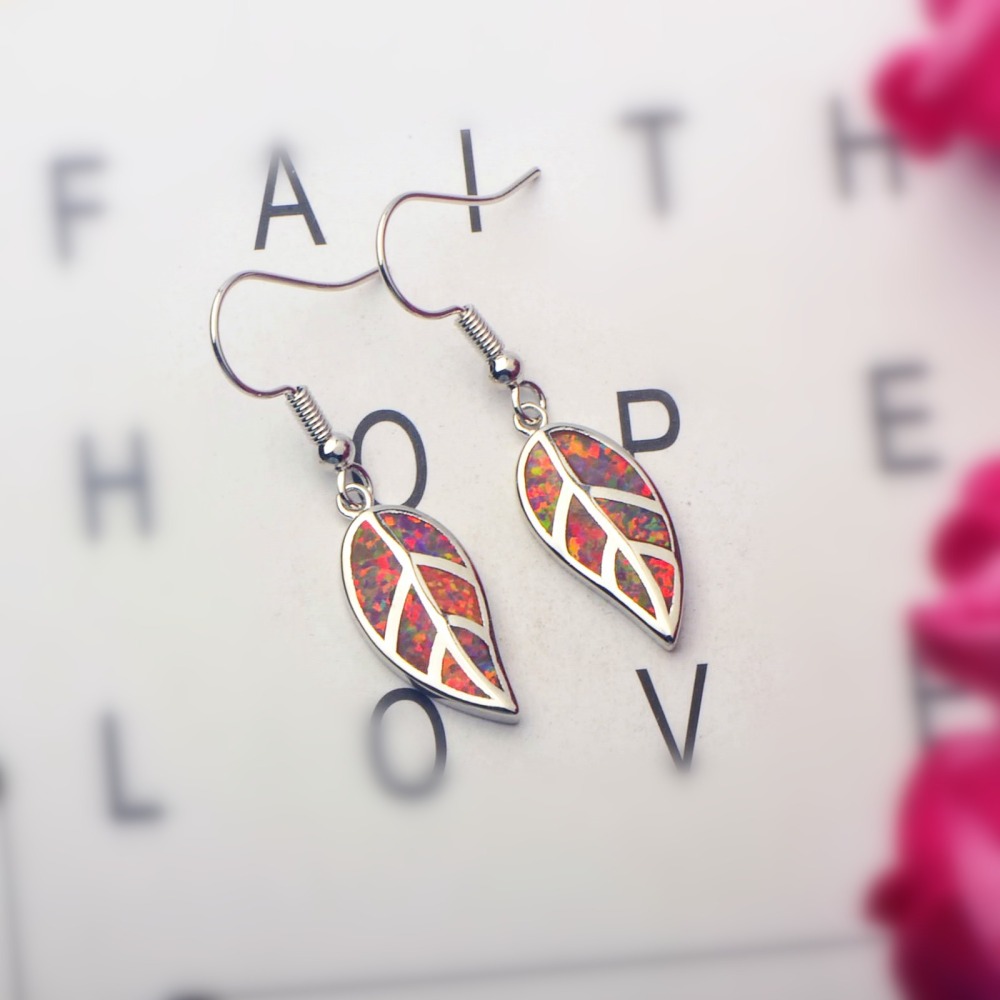 Oceanic Leaf Opal Earrings TikTok Trendy Beach Girl Sweet Style Geometric Pattern Copper Jewelry Accessories For Women