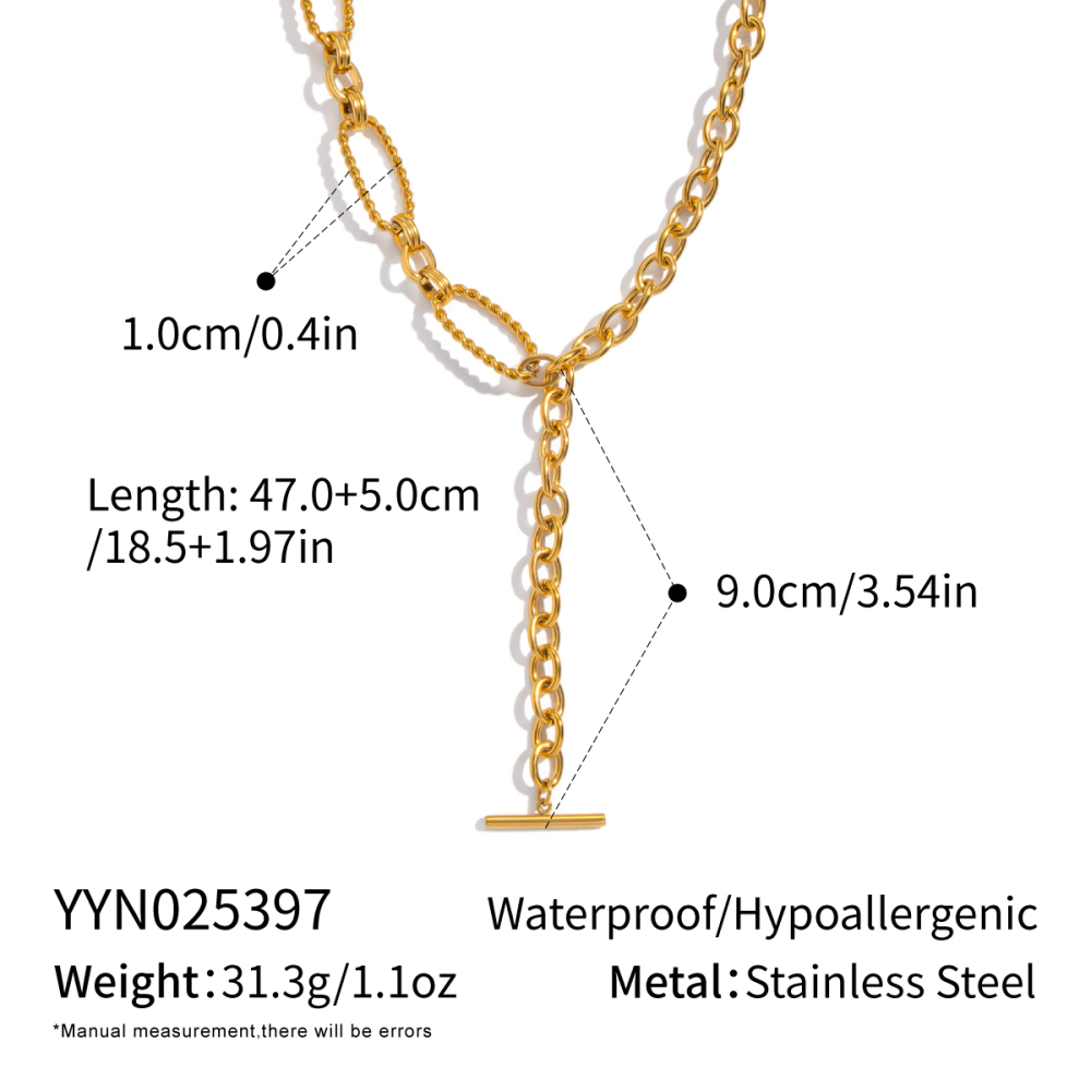 Geometric Minimalist Style Electroplated Real Gold Vacuum Electroplating (In Furnace) One-Word Tassel Pendant Necklace Women's Sweater Chain Accessories Jewelry Wholesale