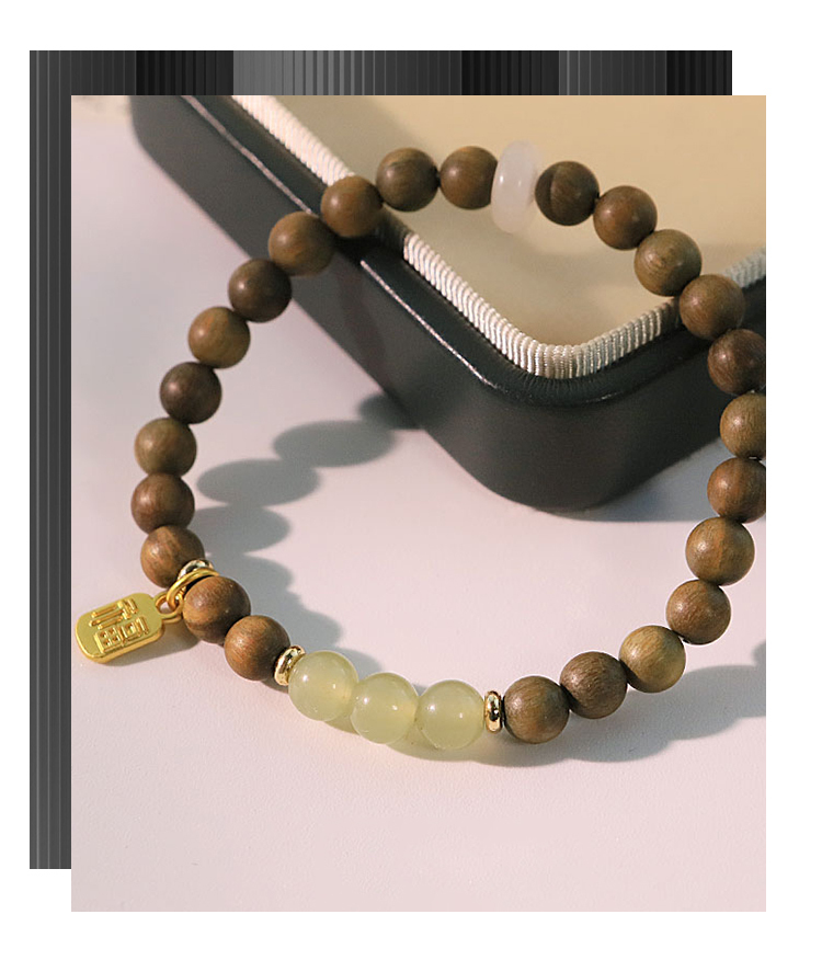 Original Cultural Play Accessories Retro Green Sandalwood Plated 18K Real Gold Hetian Jade Bracelet Bangle Small Niche New Chinese Style Hand Jewelry Small Gift