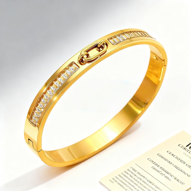 High Quality Polished Stone Inlaid 18K304 Stainless Steel Geometric Rhinestone Bracelet