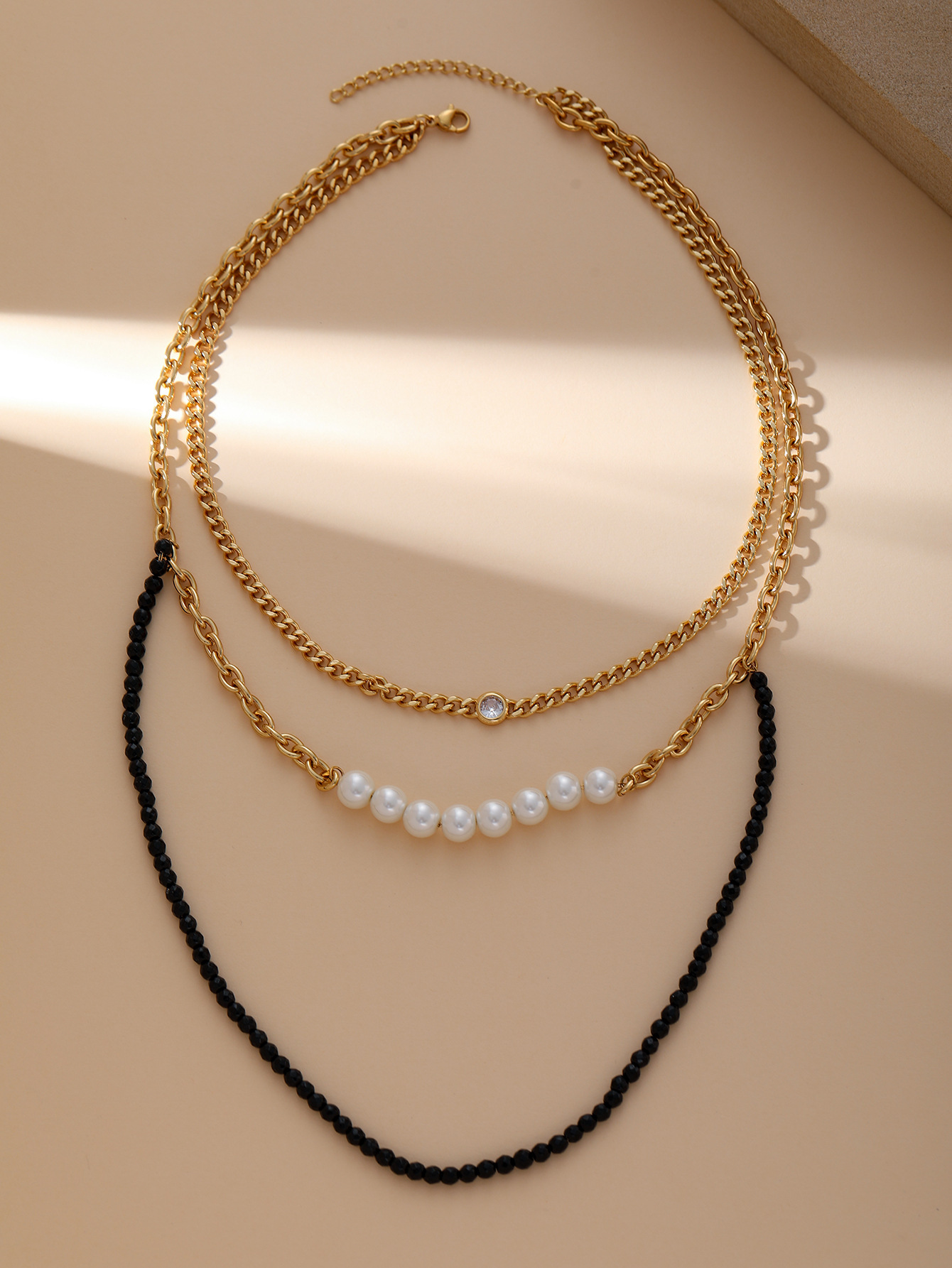 Personalized Design Crystal Imitation Pearl Stitching Titanium Steel Geometric Pattern Women's Necklace Jewelry Accessories