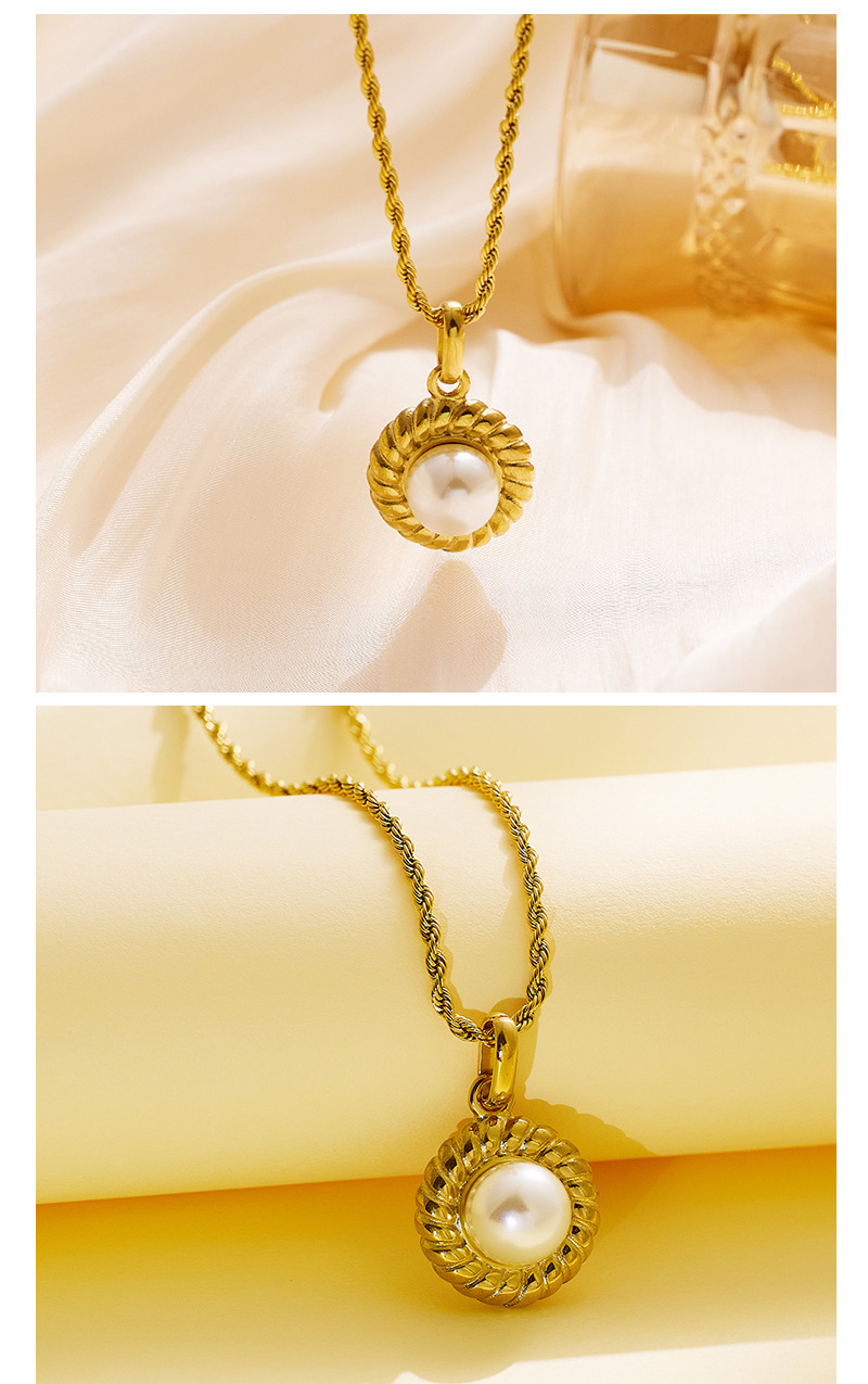 French Style Pearl Necklace Titanium Steel Geometric Vacuum Plated Stainless Steel 18K Gold Edge Suitable For Women
