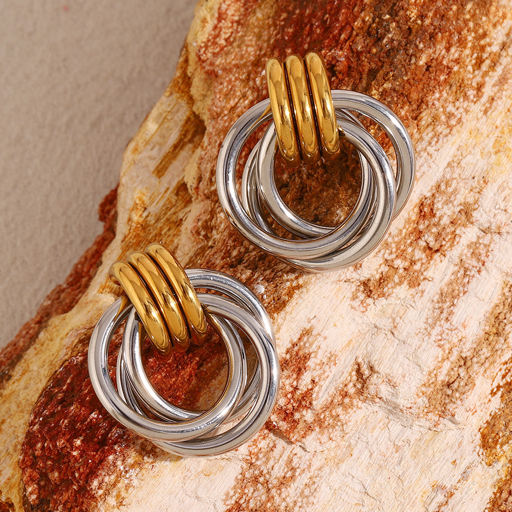 PVD Coated Real Gold Plated Geometric 304 Stainless Steel Modern Style Sweet Waterproof Non Tarnish Ear Studs
