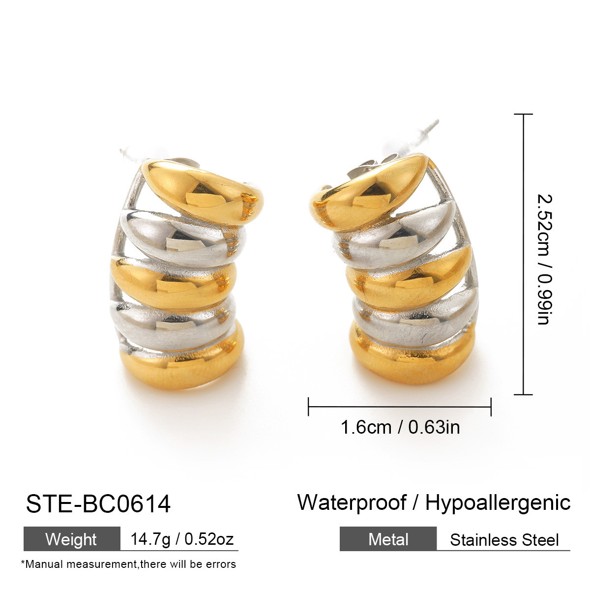 Trendy Stainless Steel Titanium Plated Color Block Circle Earrings Geometric Pattern Women's Casual Style Hoop Earrings