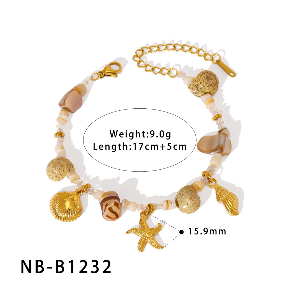 Natural Three-Dimensional Shell Texture Conch 304 Stainless Steel Vacuum Electroplated 18K Real Gold Baroque Style Multi Pendant Necklace