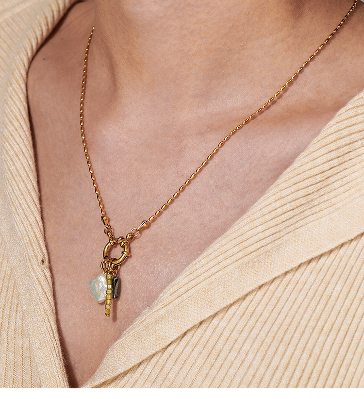 Titanium Steel Crystal Four-leaf Clover Black Gallstone Pendant Necklace Non-Fading Jewelry Accessories