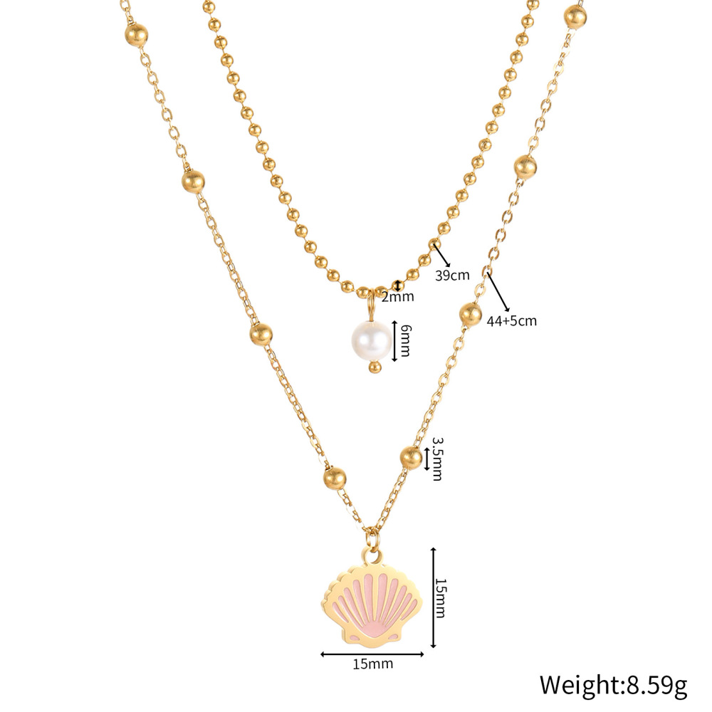 Two-Layer Oregon Drip Oil Cartoon Penguin Pearl Necklace Shell Sea Turtle Fish Ocean Animal Jewelry Accessories Stainless Steel