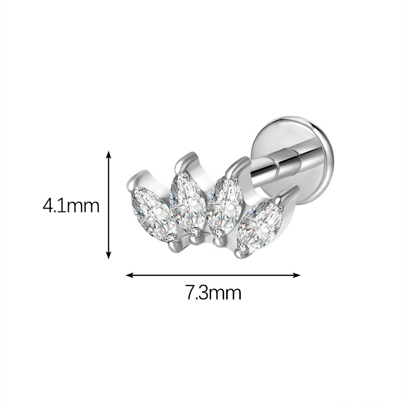 Geometric Pattern Titanium Alloy G23 Ear Studs Bone Studs Inlaid With Horse Eye Zirconia Inner Teeth Lip Studs Popular In Fashion Jewelry