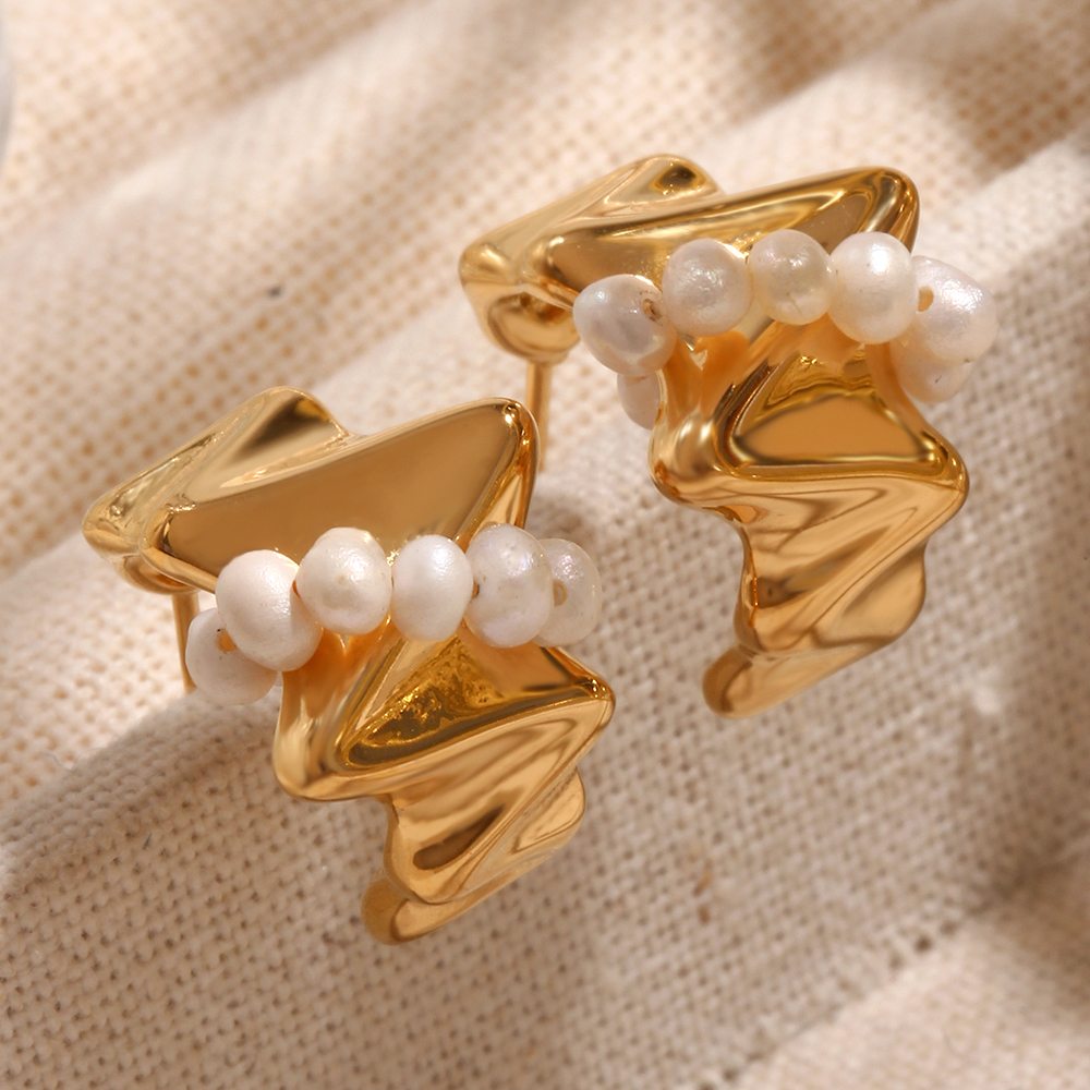 304 Stainless Steel Irregular PVD Coated Stone-Free 18K Gold Plated Real Gold Plated 18K Gold Vintage Style Simple Style Classic Style Waterproof Non Tarnish Plating White Gold Ear Studs
