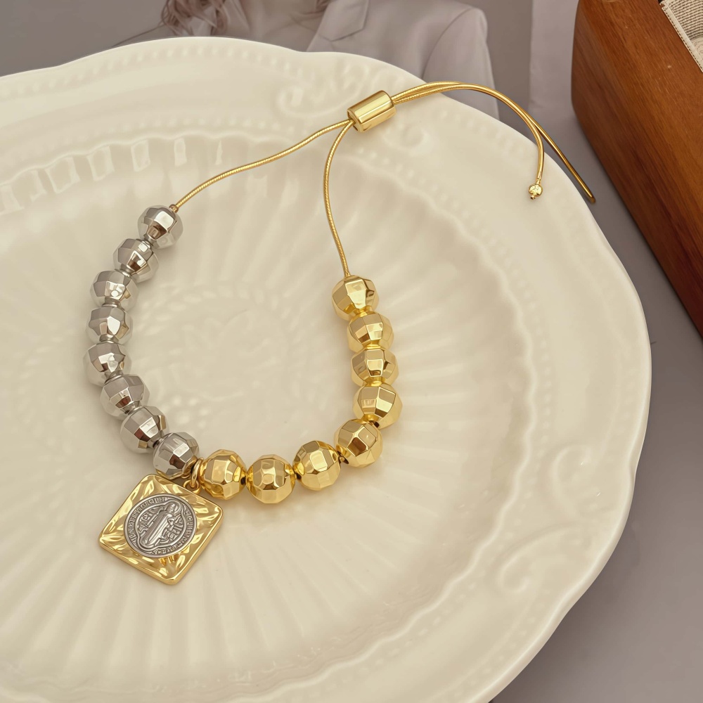 Two-tone Faceted Laser Bead Pendant Double-sided Plated Two-tone Geometric Accessories Plated With 18K Real Gold Vintage Suitable For Men And Women