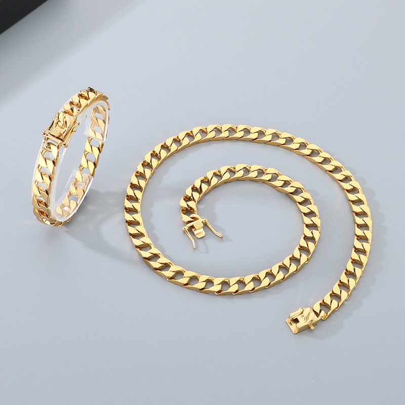 Trendy Titanium Steel Cuban Link Necklace Men's Simple Stainless Steel Jewelry Fashionable Geometric Pattern Vacuum Plated 18K Gold