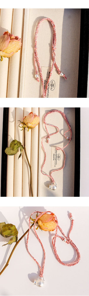 Long Handmade Woven Necklace Summer Vacation Accessories Milk Canister Flower Pink Thread Geometric Pattern Design Women's Jewelry