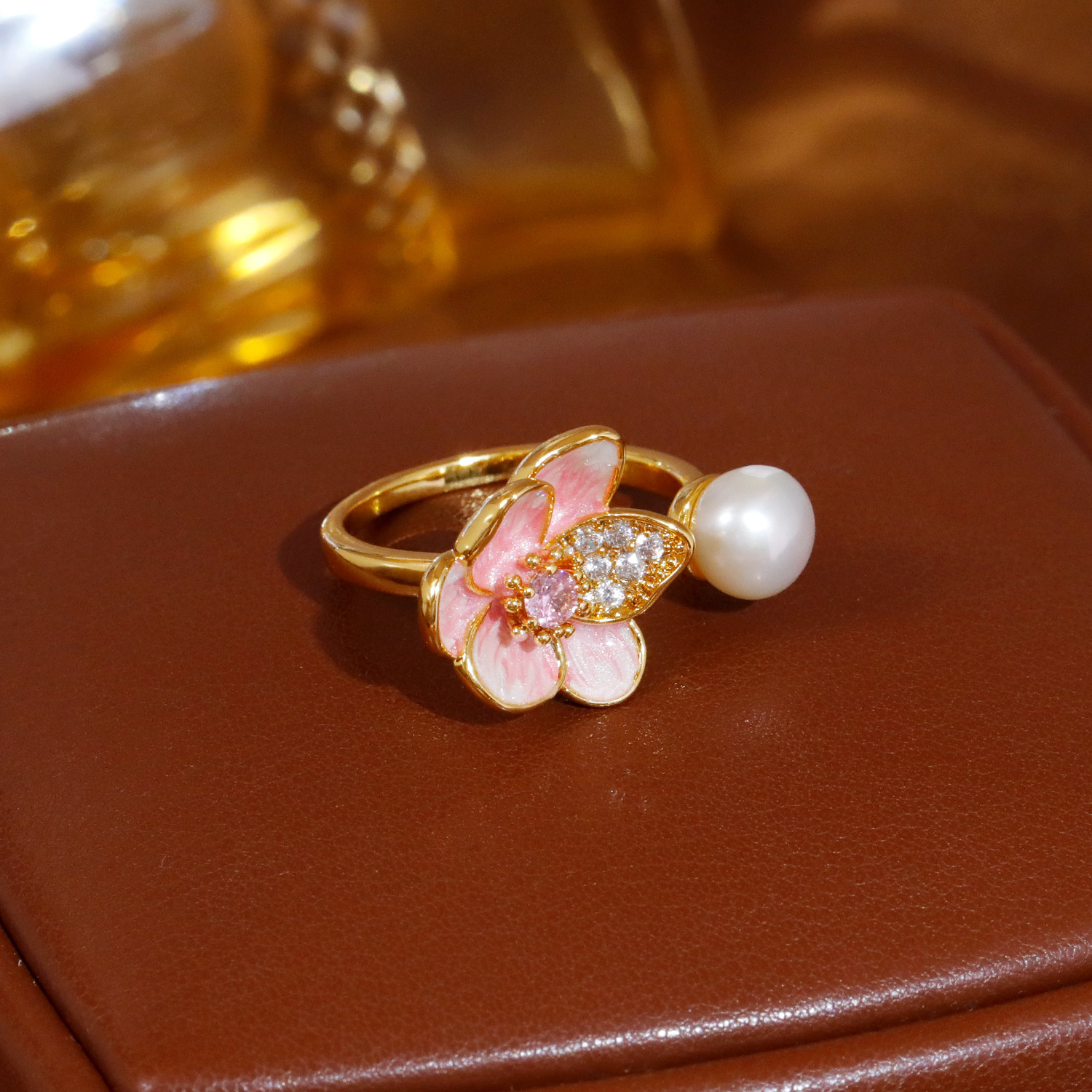French Fairy Tale Style Floral Oil Drip Open Ring Women's Fashion Versatile Ring Bohemian Print Copper Zirconia Jewelry
