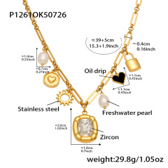 P1261-Square Zircon Pendant Necklace 39 5cm