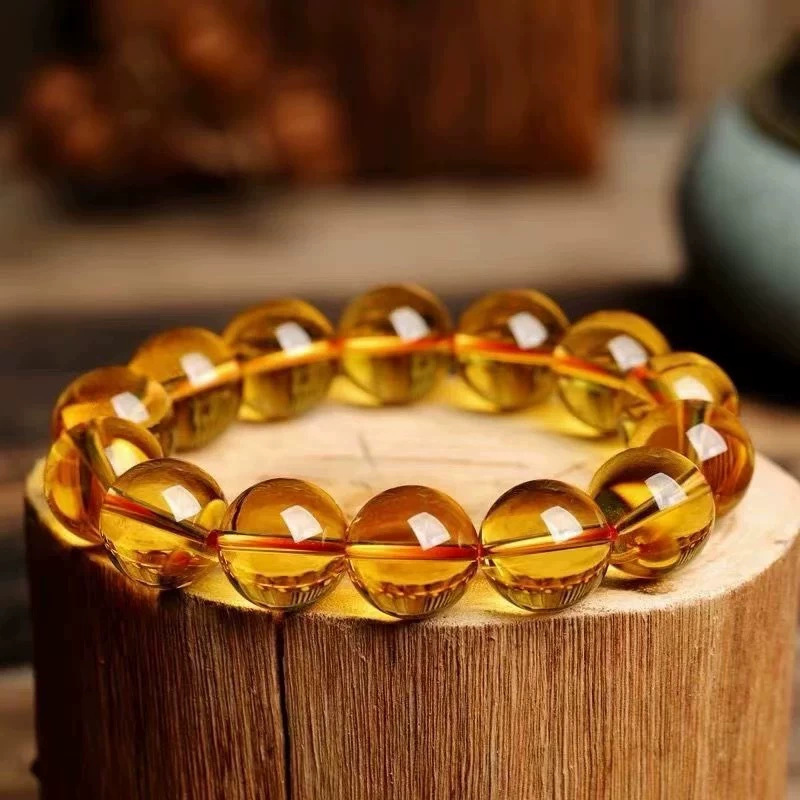 Natural Yellow Crystal Single Circle Bracelet Unisex Beaded Yellow Crystal DIY Accessories Geometric Pattern Ethnic Style