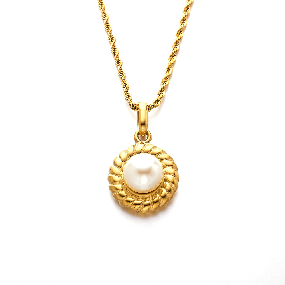 French Style Pearl Necklace Titanium Steel Geometric Vacuum Plated Stainless Steel 18K Gold Edge Suitable For Women