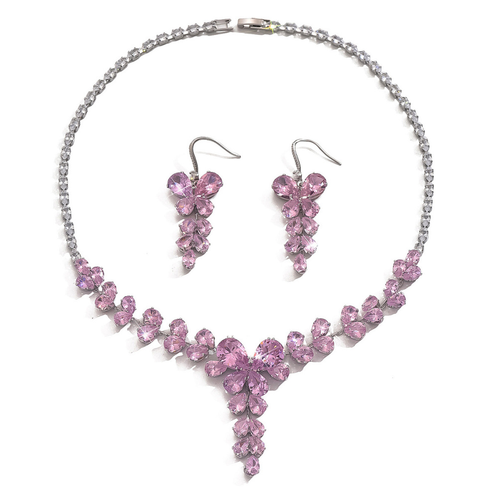 New Ultra-Shiny Zircon Butterfly Tassel Earrings Necklace Set Elegant Fashion Clavicle Chain High-End Wedding Dress Accessories