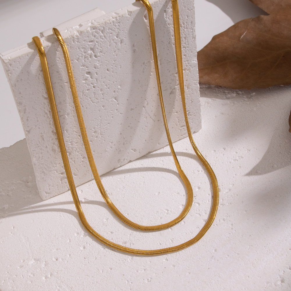 Vacuum Electroplating (In Furnace) Plated 18K Real Gold 201 Stainless Steel Double Layer Flat Snake Chain Basic Versatile Everyday Sweater Chain Necklace Non-Fading High-End Accessories Jewelry