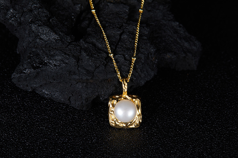 Cute Sweet Geometric Color Block Freshwater Pearl Sterling Silver Handmade Women's Necklace