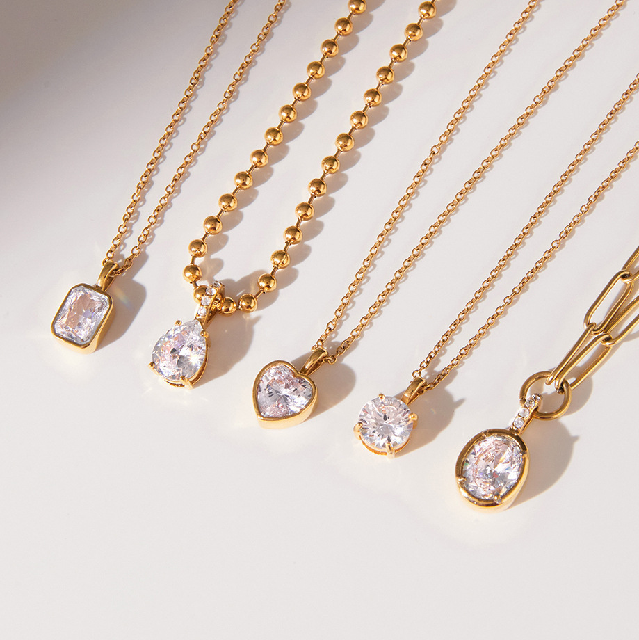 New 18K Zirconia Necklace Women's Stainless Steel Fashion Jewelry Non-fading Geometric Pattern Luxury European Style Pendant Chain