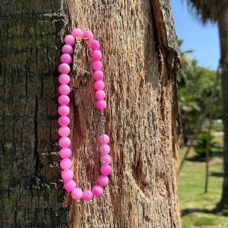 Natural Crystal Beaded Necklace For Women Colorful 12mm Gemstone Choker Summer Fashion Jewelry Sweet Style Alloy Material