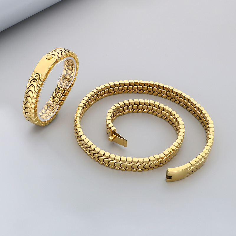 Ion Plating (IP) 18K Gold Plated Geometric 304 Stainless Steel Hip-Hop Waterproof Non Tarnish Jewelry Set