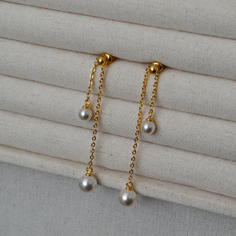 S925 Silver Needle Long Dynamic Pearl Earrings Fashionable Elegant Women's Geometric Patterned Luxury Style Jewelry Accessories