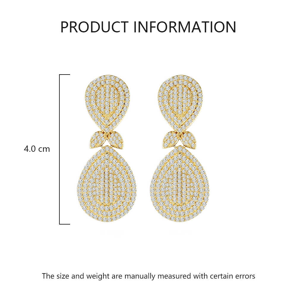 1 Pair Classical Exaggerated Water Droplets Plating Copper Zircon 18K Gold Plated Stainless Steel Earrings