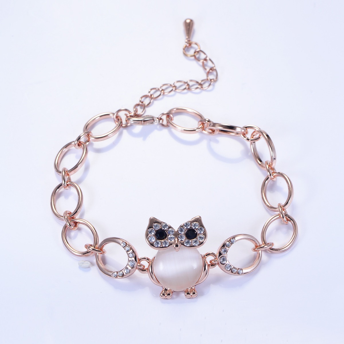 Handmade Rose Gold Cat's Eye Stone Small Animal Cute Moonstone Owl Bracelet Minimalist Style Jewelry For Women Business Occasion