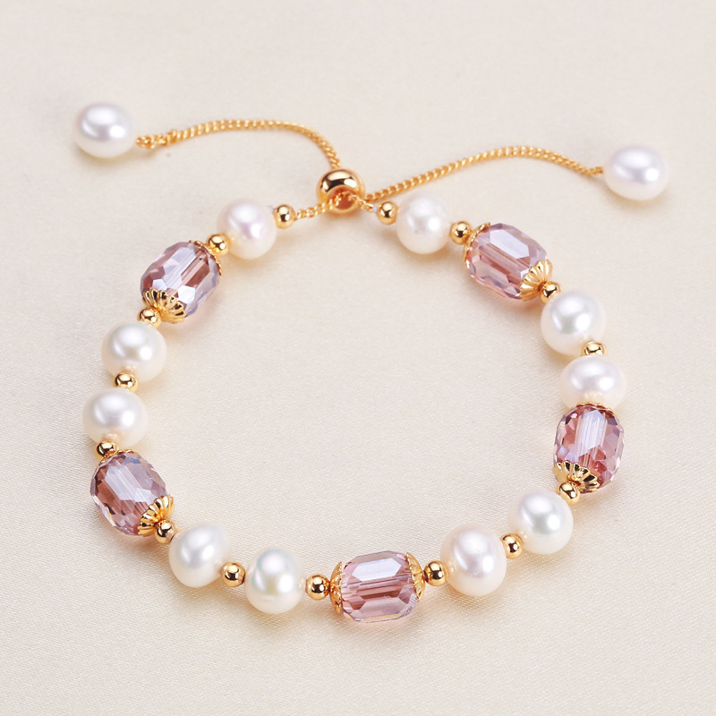 Natural Freshwater Pearl Bracelet Sweet Luxury Adjustable Purple Quartz Drawstring Small Luxury Geometric Pattern Women's Bracelet