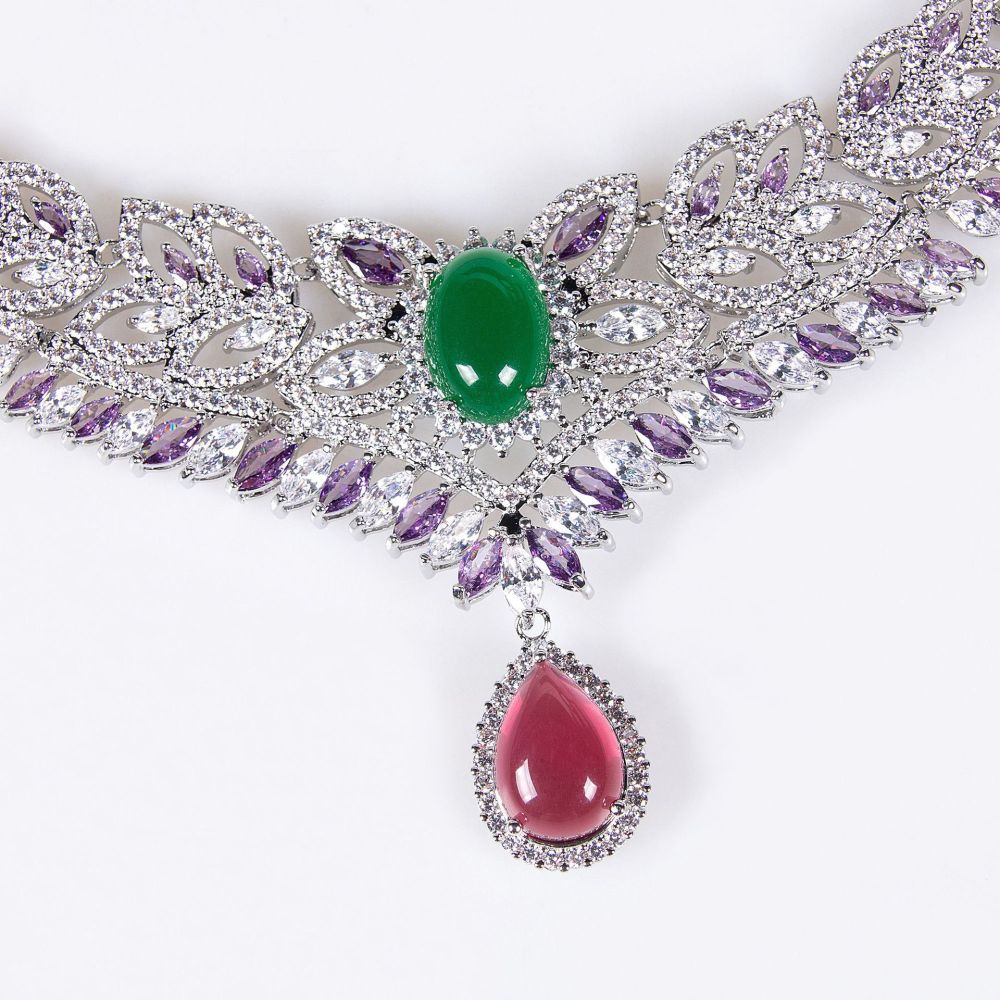 Exaggerated Necklace Set Fashion Jewelry Luxury Zirconium Stone Banquet Dress Accessories Direct Supply Floral Pattern Women