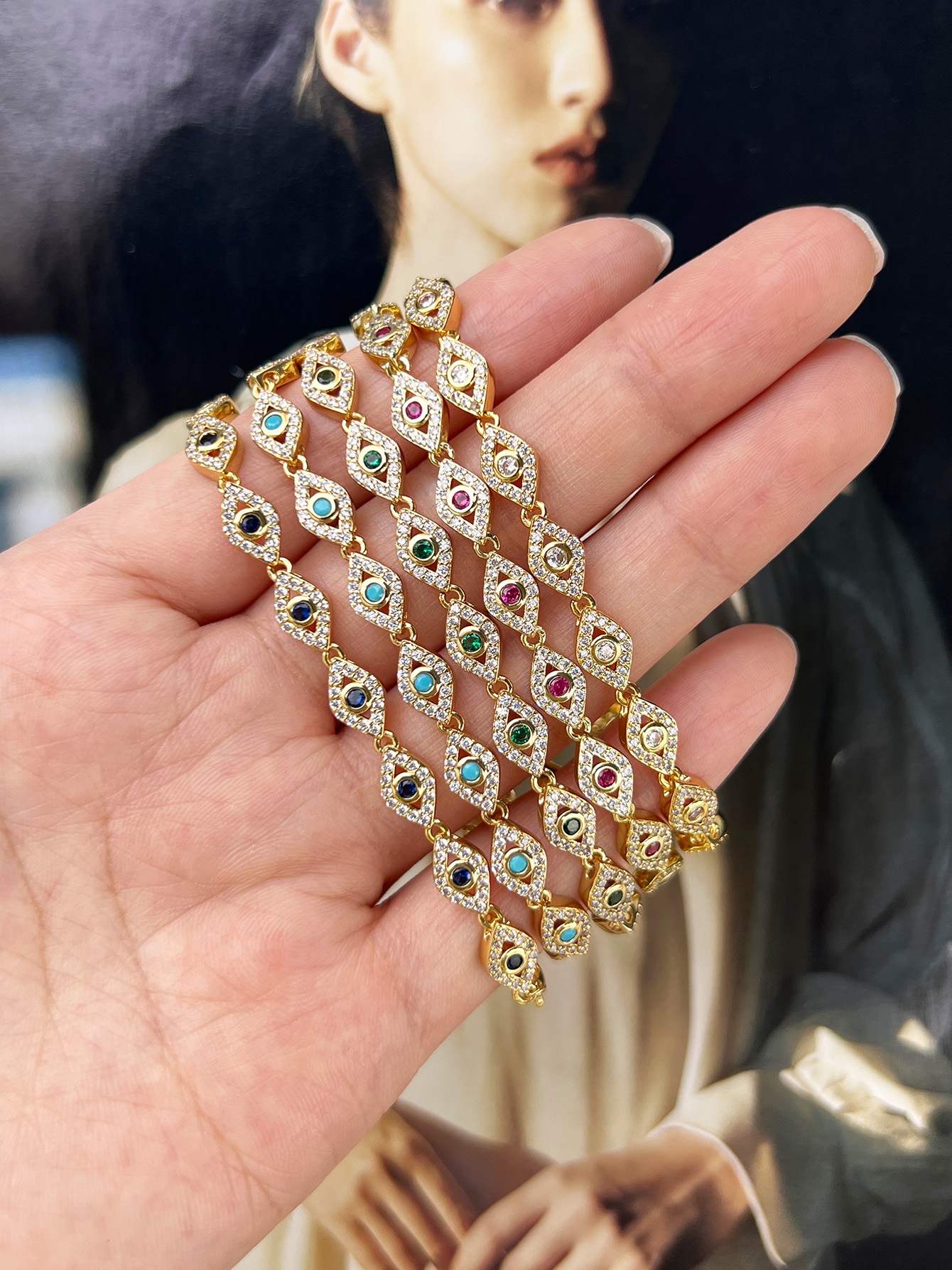 Wholesale Jewelry Simple Style Classic Style Eye Brass Zircon Bracelets