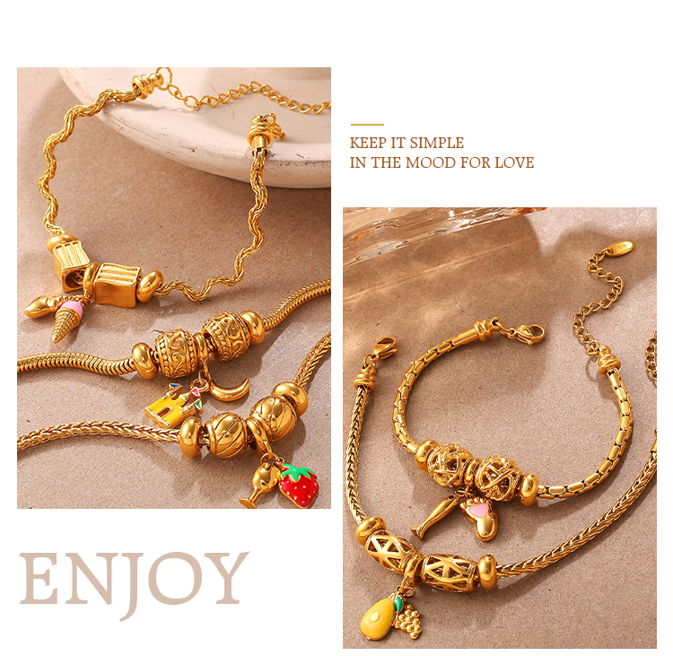 Amazon Cross-Border Fashion INS Style DIY Various Pendant Bracelet Non-Fading 18K Gold Plated Light Luxury Bracelet Jewelry