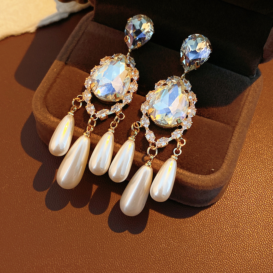 Vintage Silver Needle Inlaid Diamond Water Drop Pendant Pearl Earrings Multifunctional Pearl Jewelry Accessories